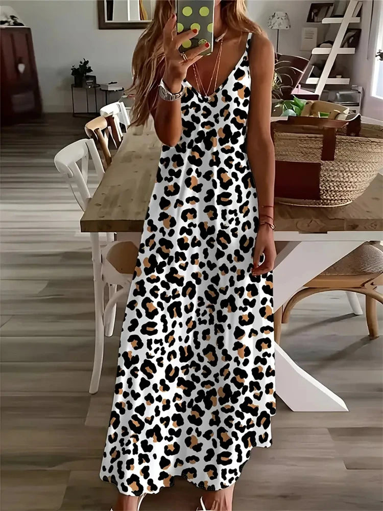 Women's Vintage Dreamcatcher Print Sleeveless Vest Dress – 2024 Summer V-Neck Halter