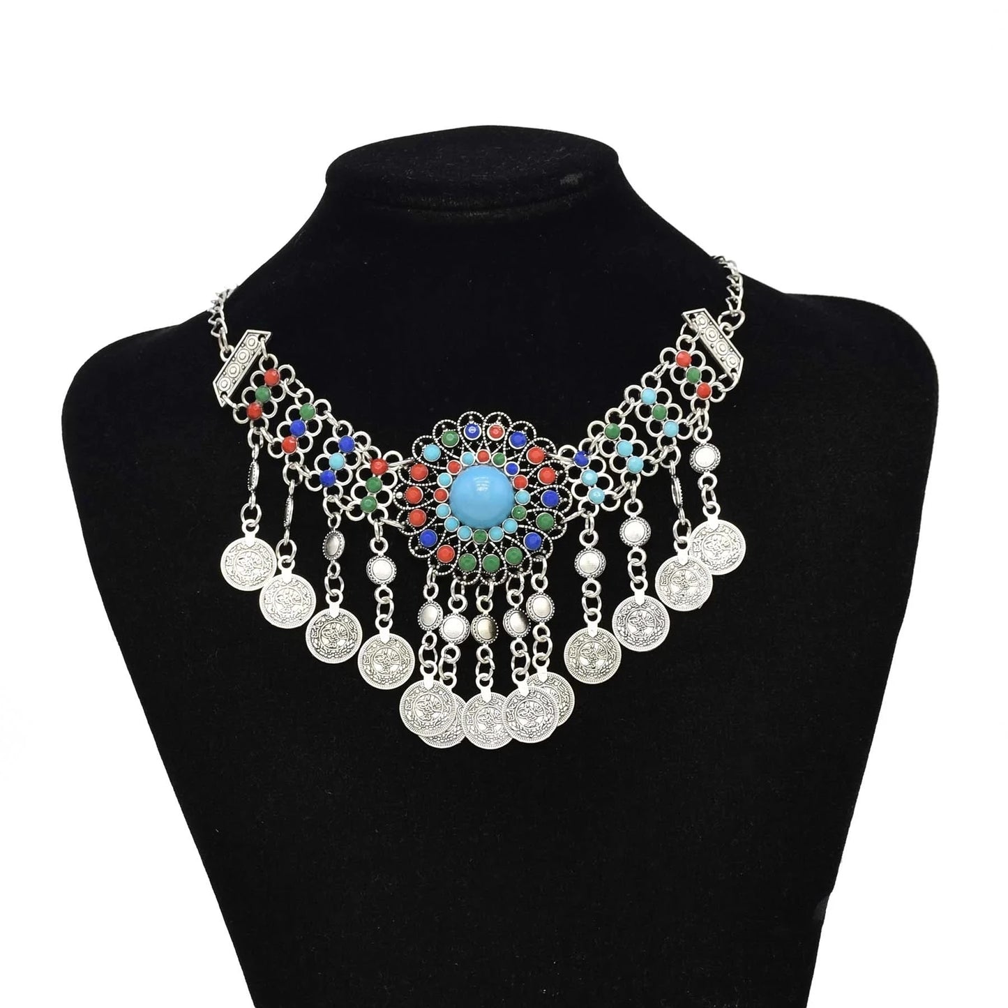 Gypsy Bohemian Chunky Tibetan Silver Necklace – Festival Party Jewelry for Women