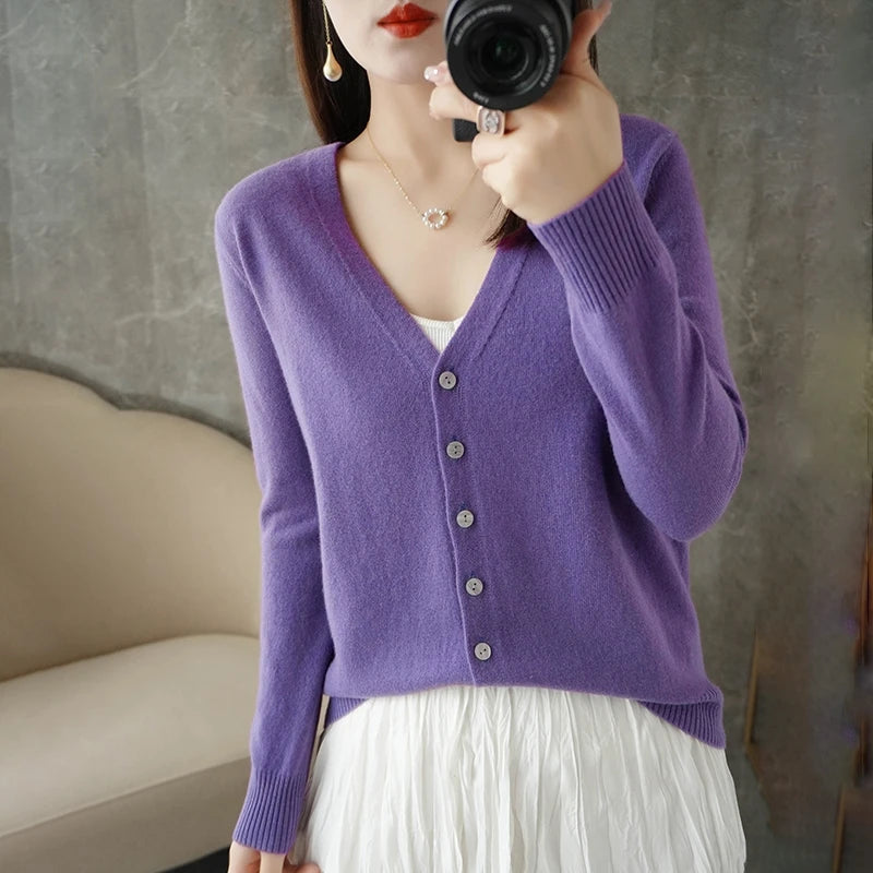 2024 V-Neck Women's Loose Sweater Cardigan ZHI D035