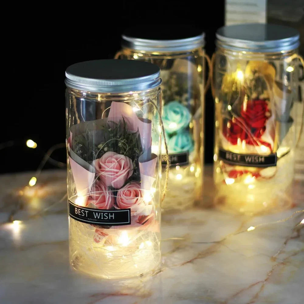 Aromatherapy Rose Soap Flower in LED Plastic Bottle – Perfect Gift for Weddings & Holidays