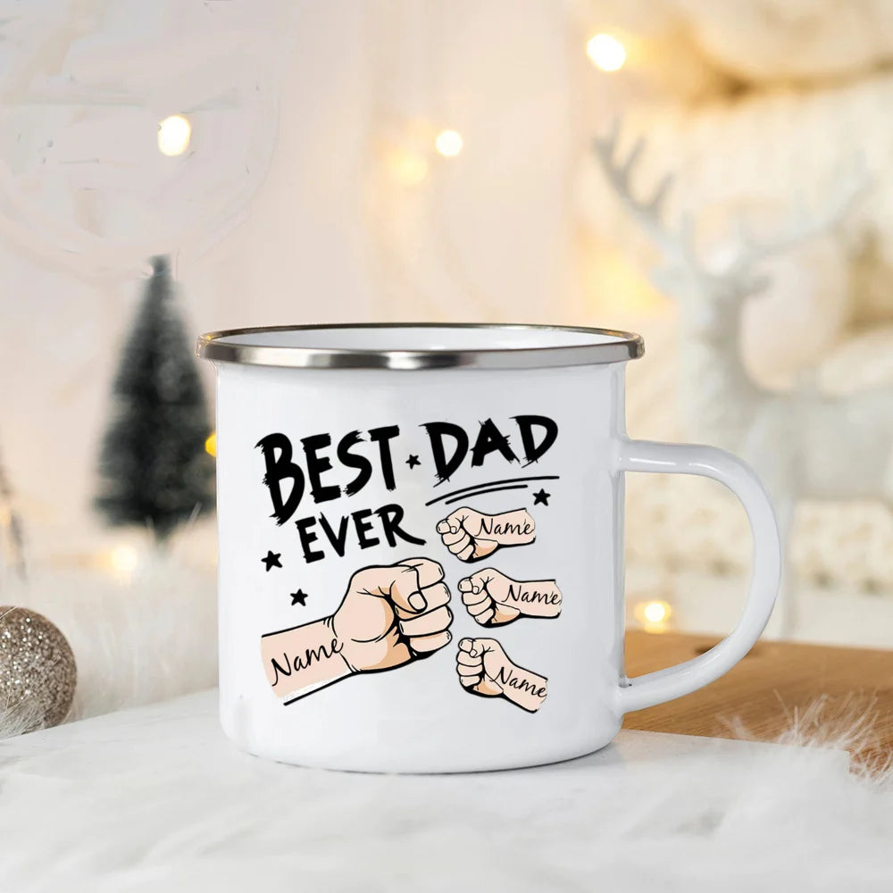 Father’s Day Fist Bump Enamel Mug – Personalized Gift for Dad & Grandpa
