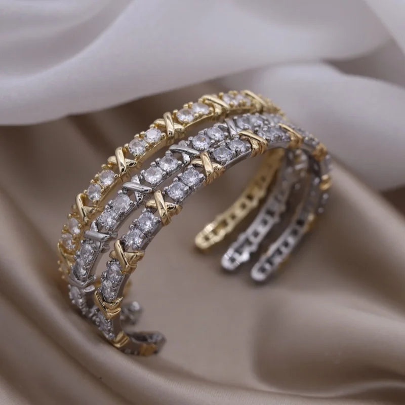 2024 French Design Two-Color Plated Zircon Letter X Bracelet – Elegant Women's Work Accessory