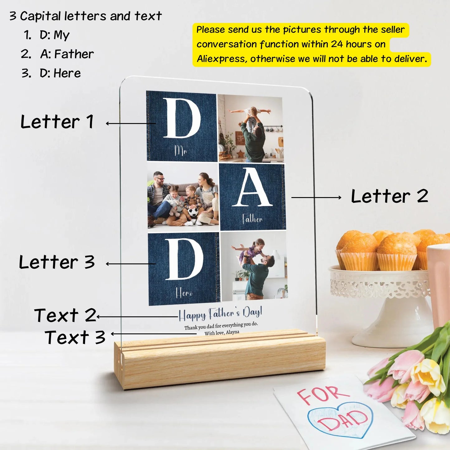 Personalized Photo Collage Plaque – Custom Name Gift for Dad or Mom