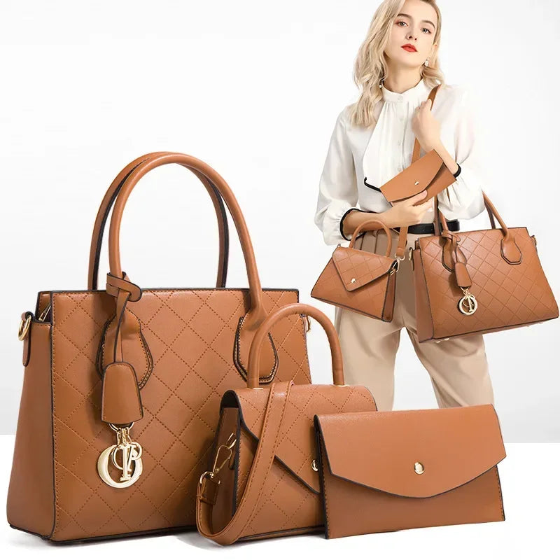 Quilted Handbag Set – 3-Piece Retro Tote, Crossbody & Shoulder Bag