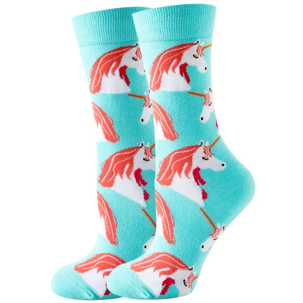 Unisex Animal & Fruit Print Socks – Hip Hop Skateboard Mid-Rise Style