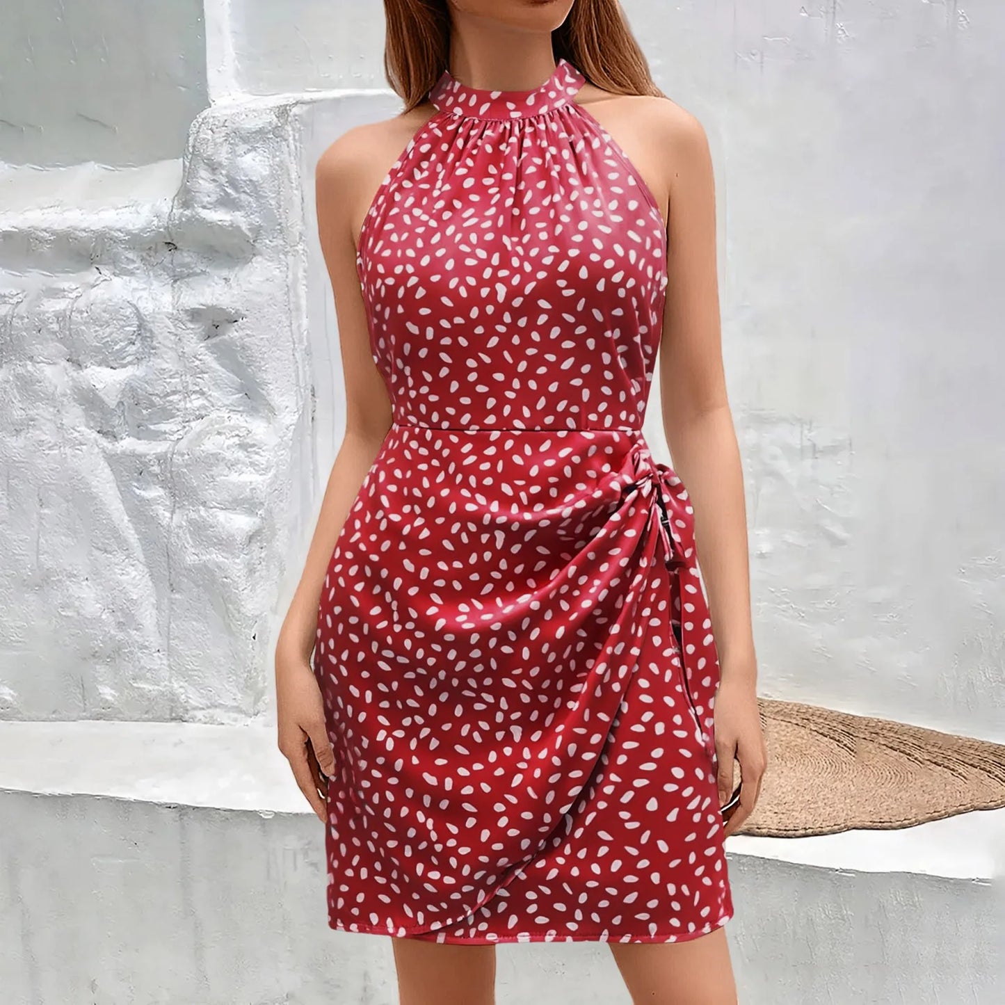 Women’s Floral Summer Dress 2025 – Halter Zipper Bandage Sleeveless Mini Prom Dress