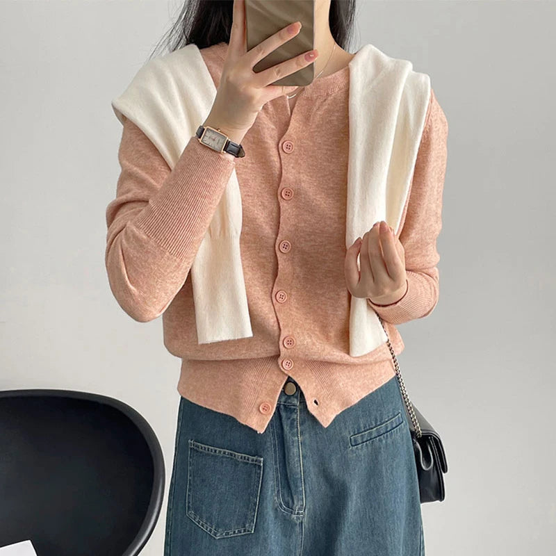 Women's Thin Fleece Knit Sweater – Round Neck, Loose Cashmere Top, Warm Casual Korean Style