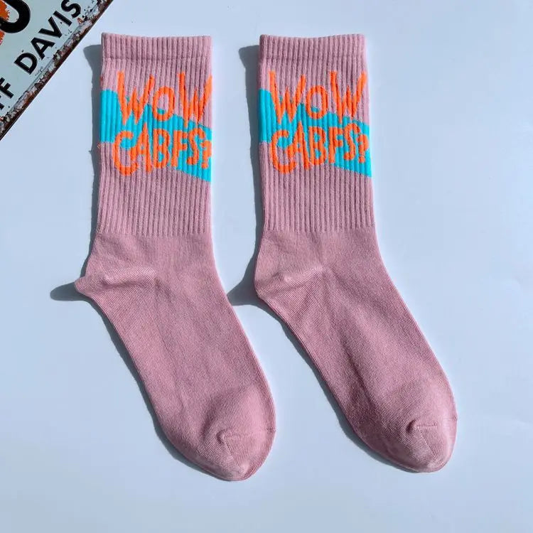 College Style Street Skateboard Socks – Unisex Letter Print Cotton Sports Socks