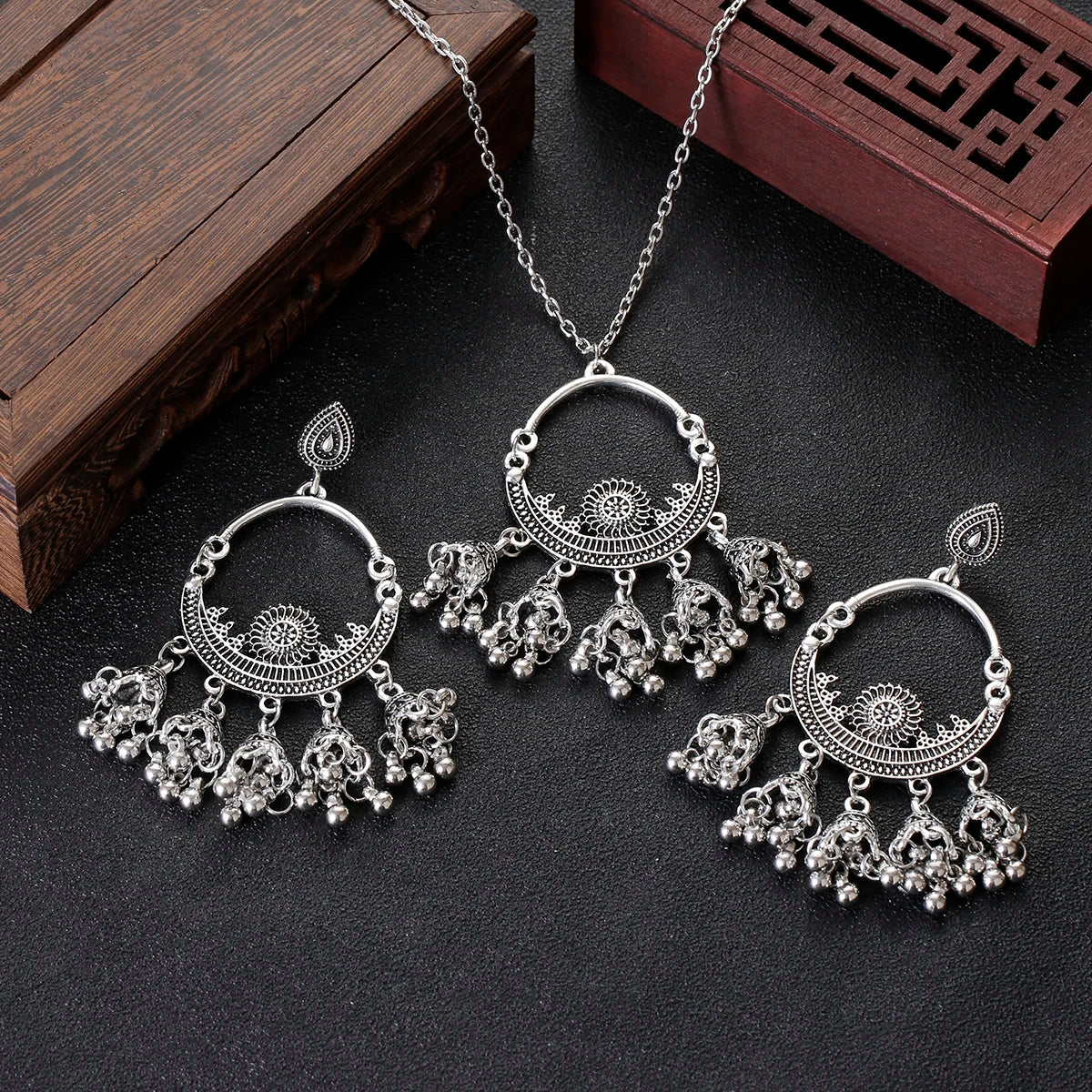 Luxury Retro Indian Jewelry Set – Necklace & Jhumka Earrings