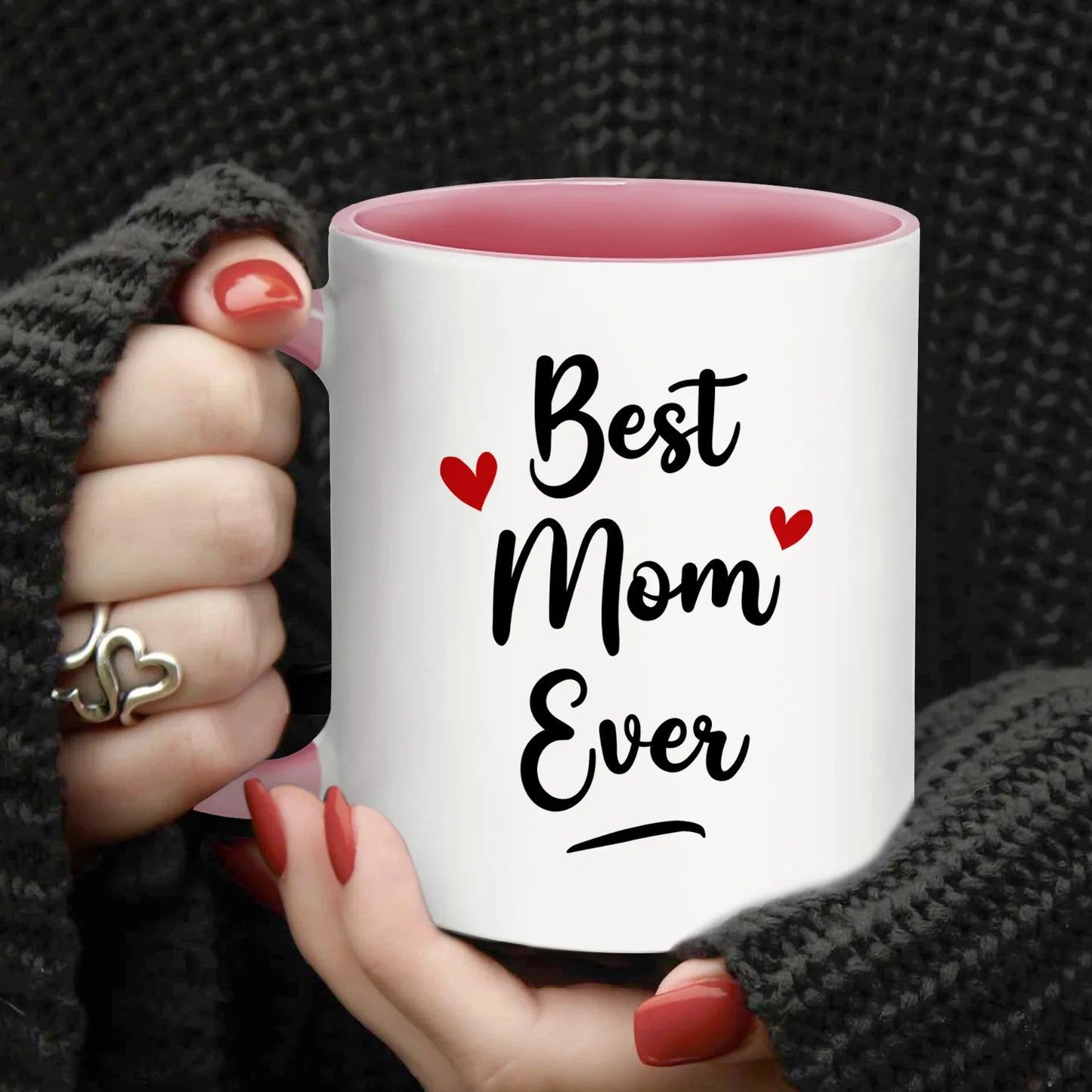 Best Mom Coffee Mug – 11oz Ceramic, Double-Sided Design (Pink)