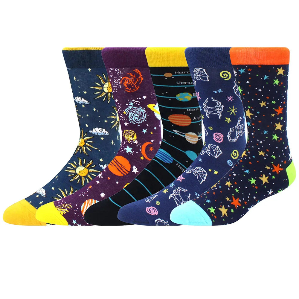 5 Pairs Combed Cotton Socks – Funny Fashion Crew Socks for Men & Women