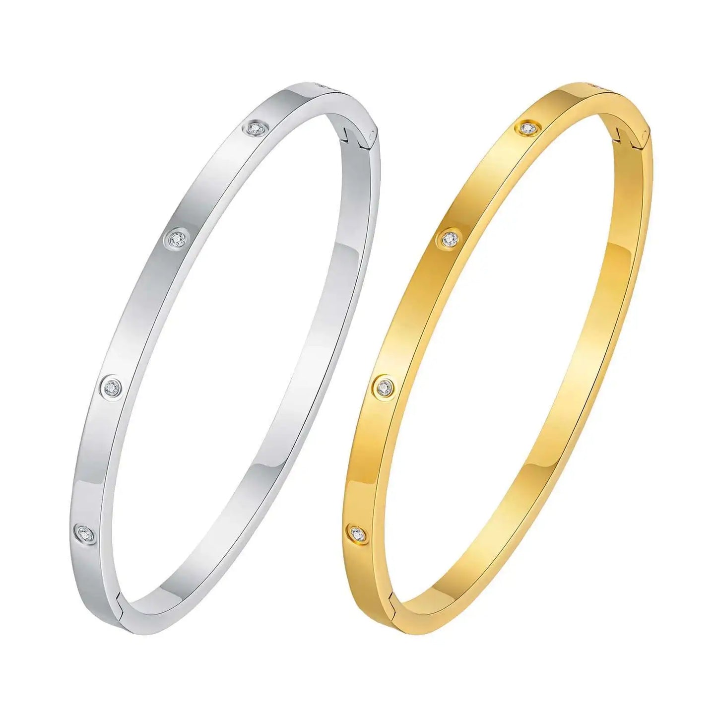 Prjewel Luxury Zircon Bangle – Waterproof Stainless Steel Bracelet