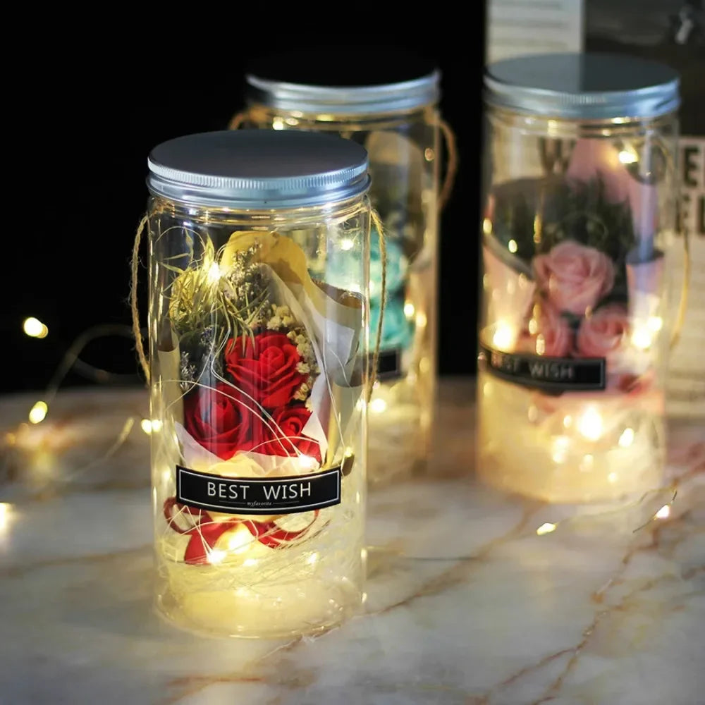 Aromatherapy Rose Soap Flower in LED Plastic Bottle – Perfect Gift for Weddings & Holidays