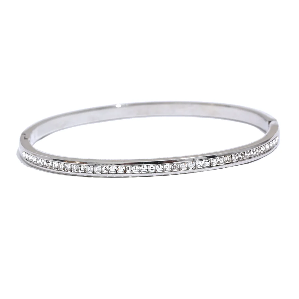 Yhpup CZ Bangle – Round & Square Luxury Stainless Steel Bracelet