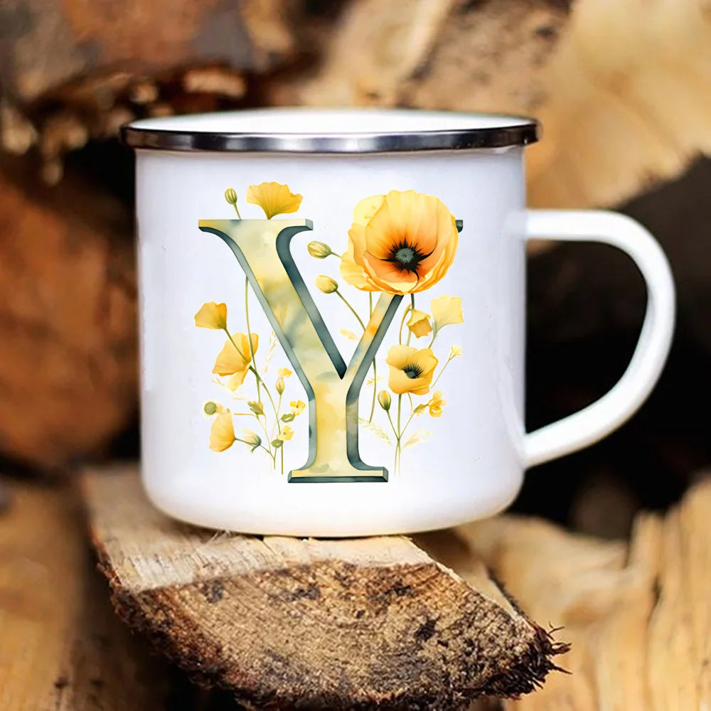 Personalized Floral Initial Mug – Monogram Coffee/Tea Gift for Weddings & Birthdays