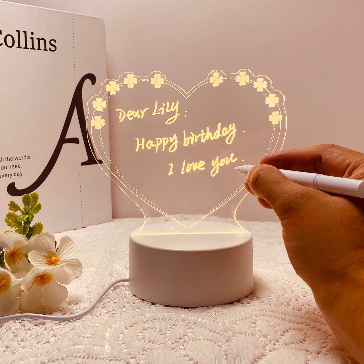 Heart-Shaped 3D Message Nightlight – USB Table Gift Light
