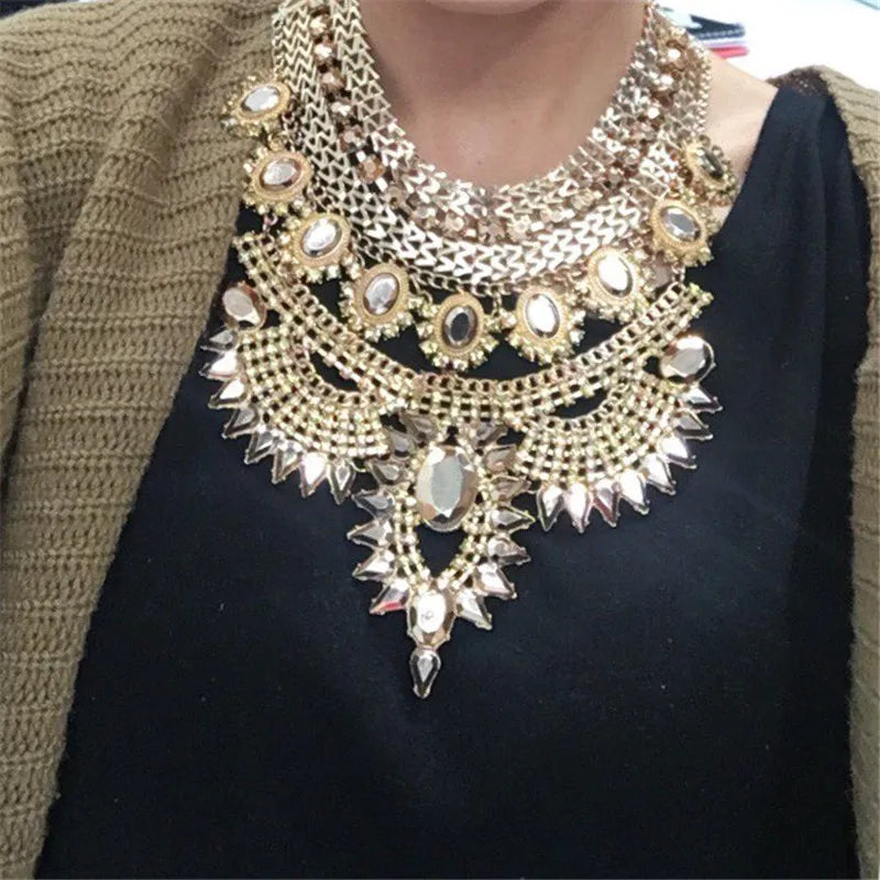 Indian Ethnic Statement Crystal Rhinestone Maxi Collar Necklace – Boho Chic
