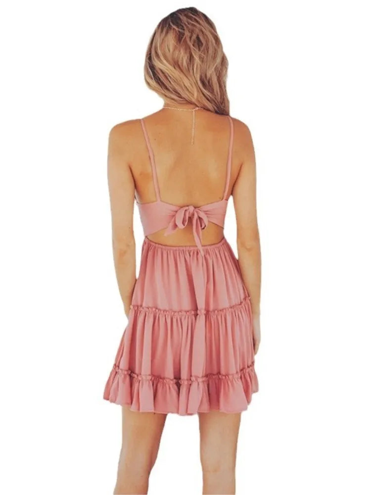 Women’s Summer Sexy White Spaghetti Strap Mini Dress – Casual Beach Party