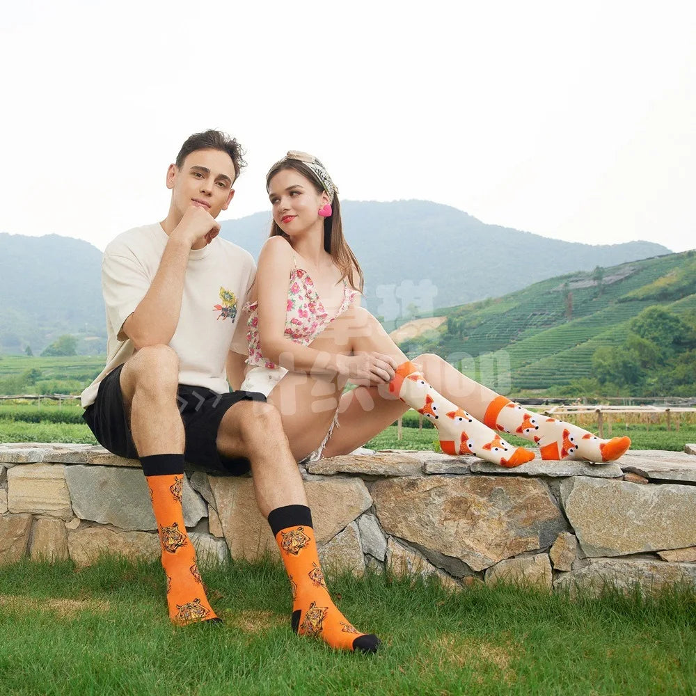 Unisex Animal & Fruit Print Socks – Hip Hop Skateboard Mid-Rise Style