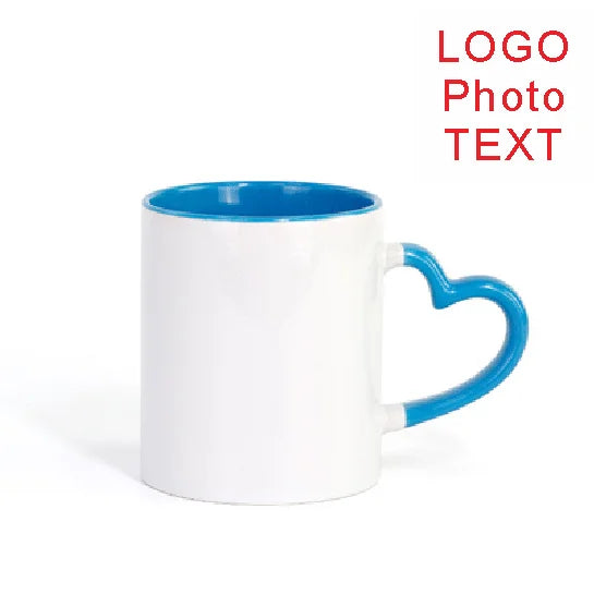 DIY 350ml Ceramic Heart Handle Mug – Personalized Photo & Logo Print
