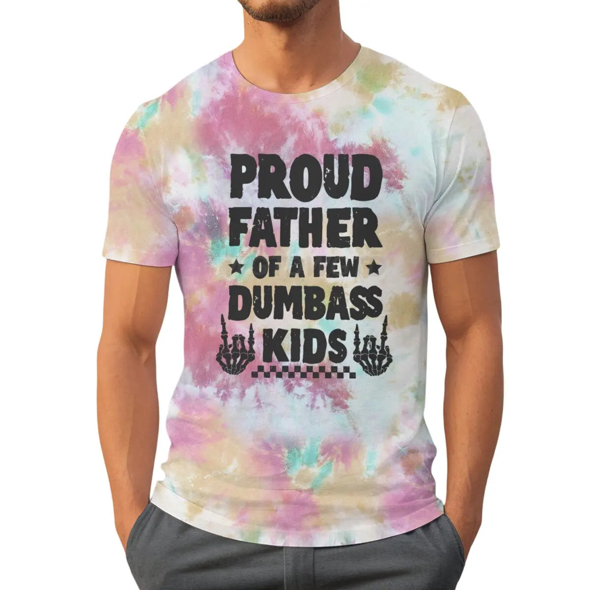 Proud Father Graphic T-Shirt – Retro Tie-Dye Casual Tee for Father’s Day