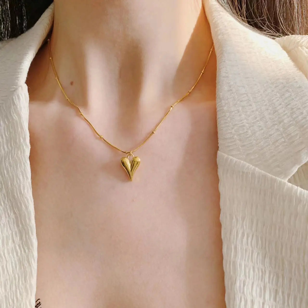EILIECK Gold Heart Necklace & Earrings Set – Waterproof Stainless Steel Jewelry