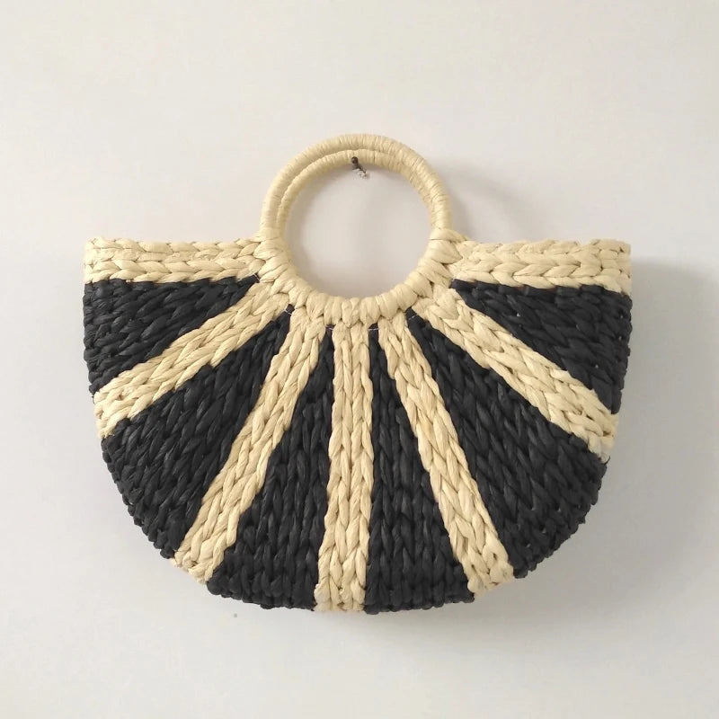 Boho Straw Tote - Half-Moon Woven Bag