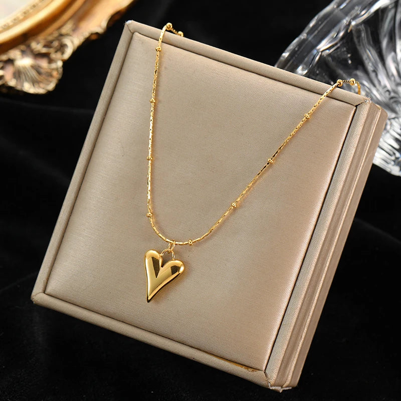 EILIECK Gold Heart Necklace & Earrings Set – Waterproof Stainless Steel Jewelry