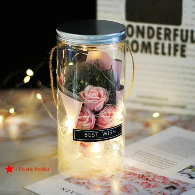 Aromatherapy Rose Soap Flower in LED Plastic Bottle – Perfect Gift for Weddings & Holidays