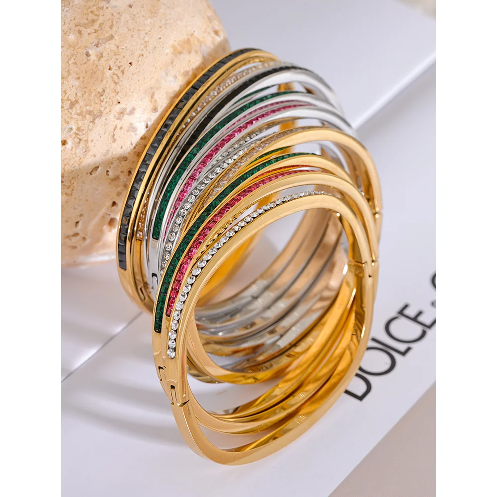 Yhpup CZ Bangle – Round & Square Luxury Stainless Steel Bracelet
