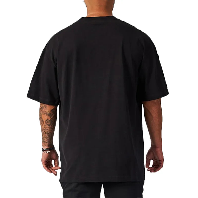 Oversized Streetwear Gym T-Shirt – Loose Fit Cotton Hip Hop Fitness Tee for Men