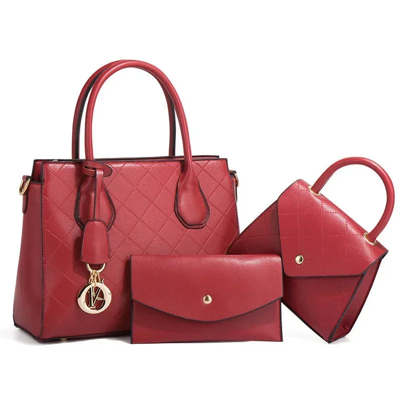 Quilted Handbag Set – 3-Piece Retro Tote, Crossbody & Shoulder Bag