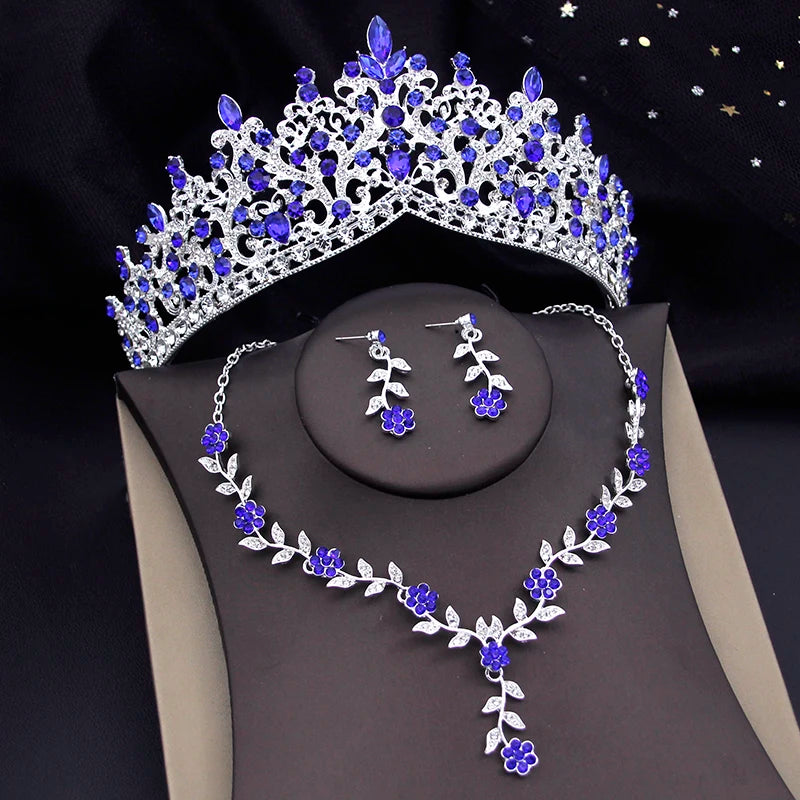 3-Piece Baroque Bridal Crown & Jewelry Set – Necklace, Earrings & Tiara for Prom