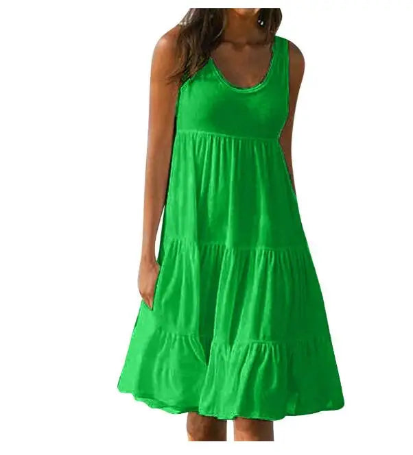 Women’s Boho Ruffle Sleeveless Mini Dress – Casual Loose Summer Sundress