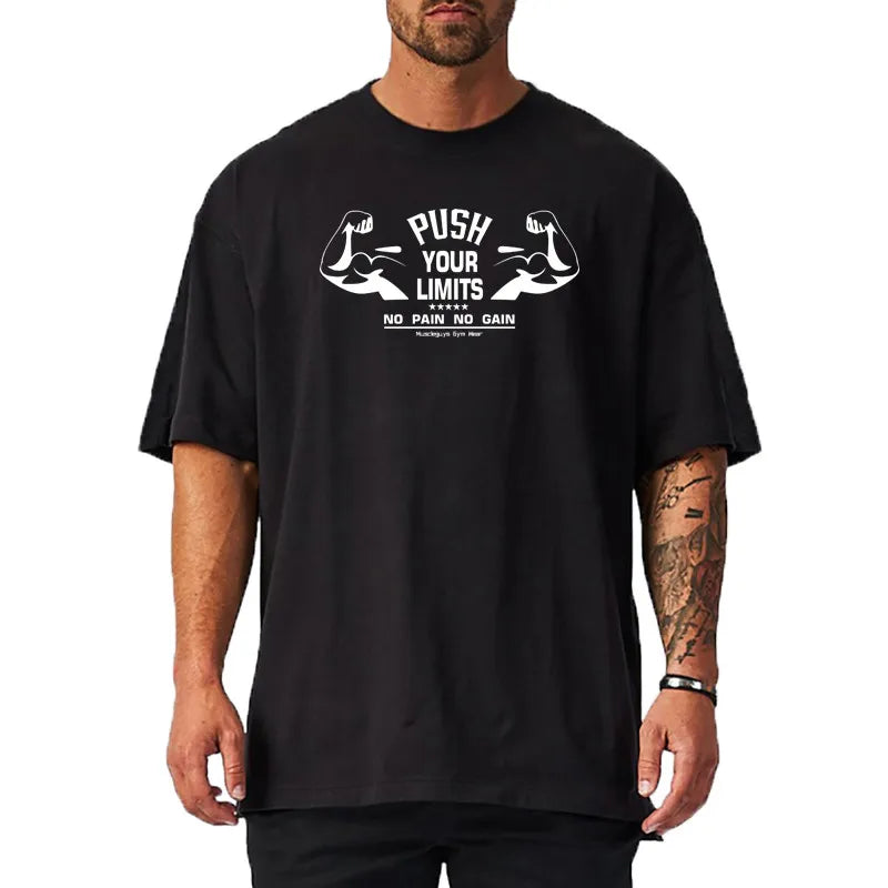 Oversized Streetwear Gym T-Shirt – Loose Fit Cotton Hip Hop Fitness Tee for Men