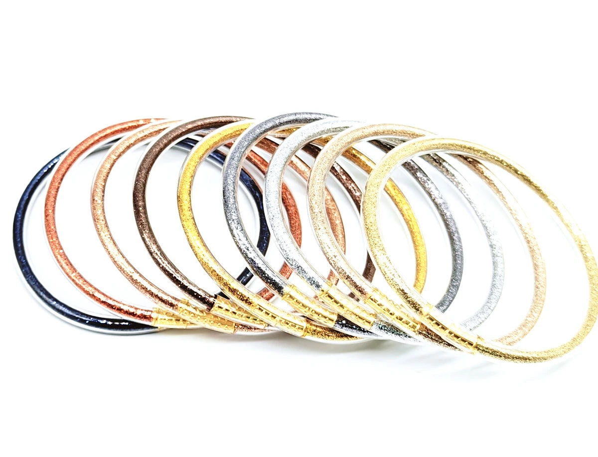 9-Piece Glitter Silicone Jelly Bangle Set – Metallic Bowknot Bracelets for Women & Girls