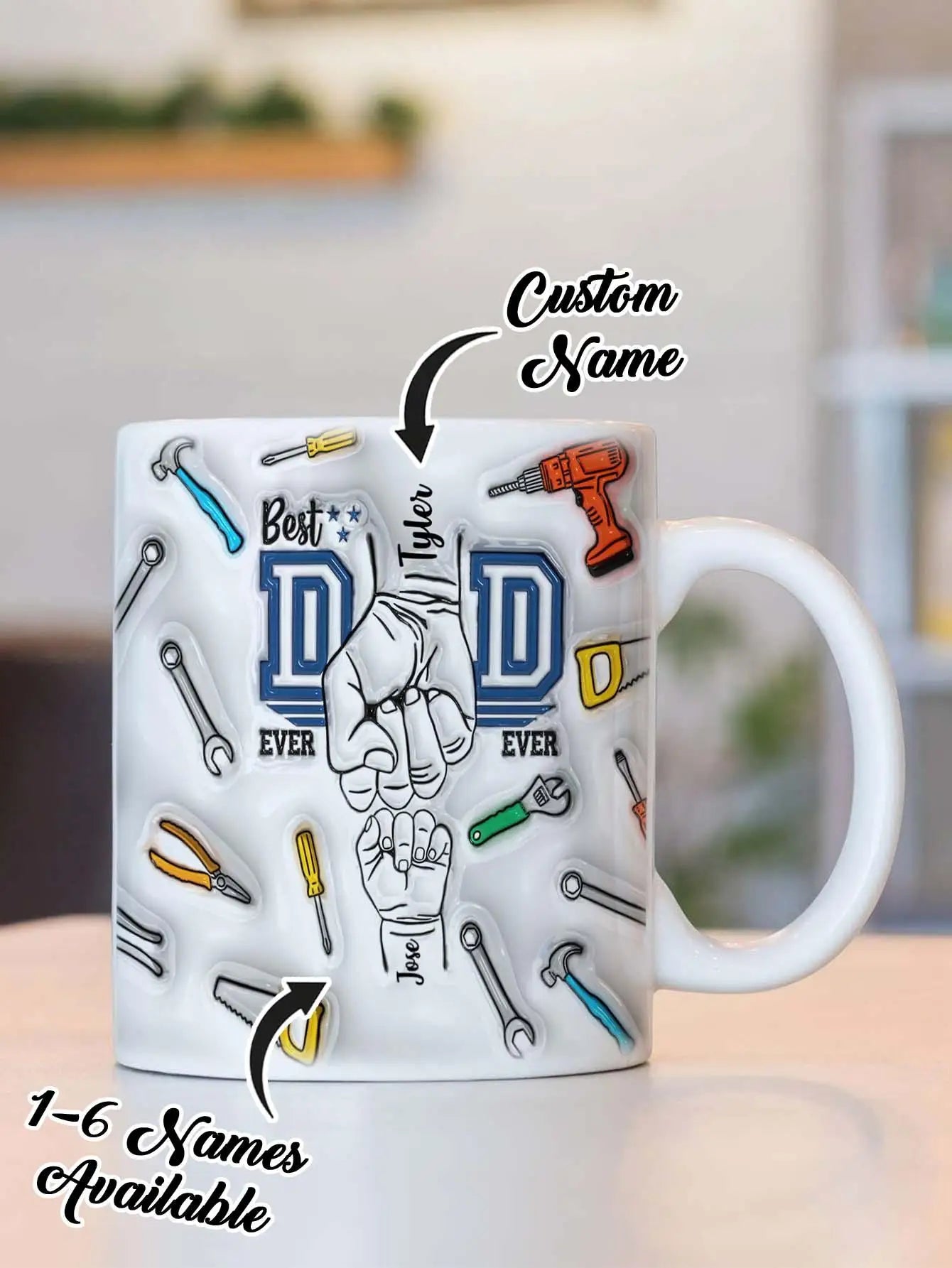 Personalized Dad Mug – Custom Name Coffee Cup with 3D Text Effect