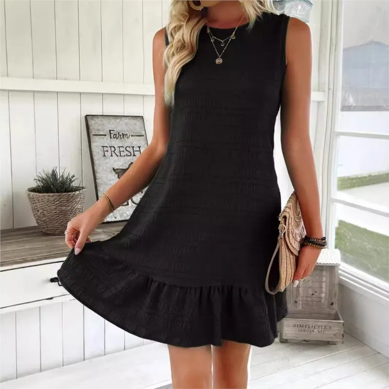 Women’s Summer Mini Dress – Sleeveless Ruffles with Back Bow, Casual Beach Holiday Dress