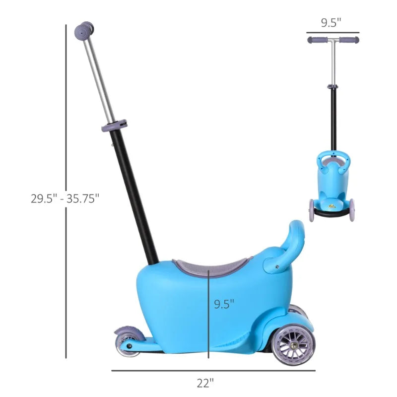 3-in-1 Kids Scooter – Adjustable Handlebar, Removable Storage Seat, for Ages 2-6, Blue