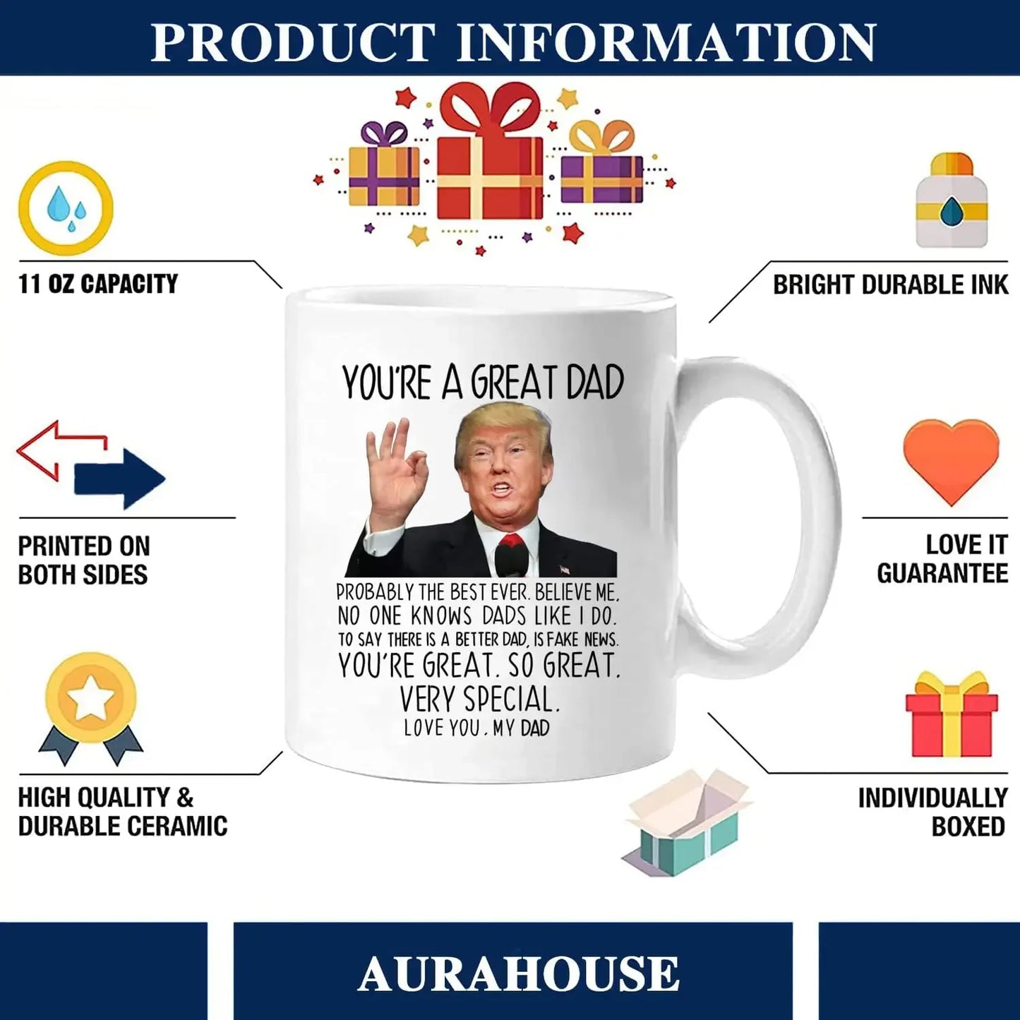 You're A Great Dad" Coffee Mug – Funny Gift for Father's Day & Birthdays