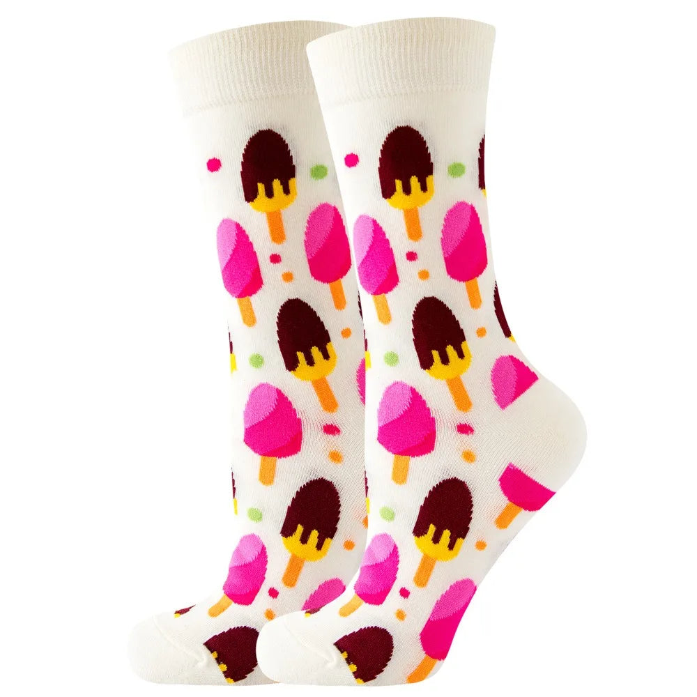Unisex Animal & Fruit Print Socks – Hip Hop Skateboard Mid-Rise Style