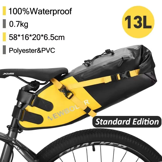 NEWBOLER Waterproof 13L Bike Saddle Bag – Large Capacity Tail Rear Bag for MTB & Road