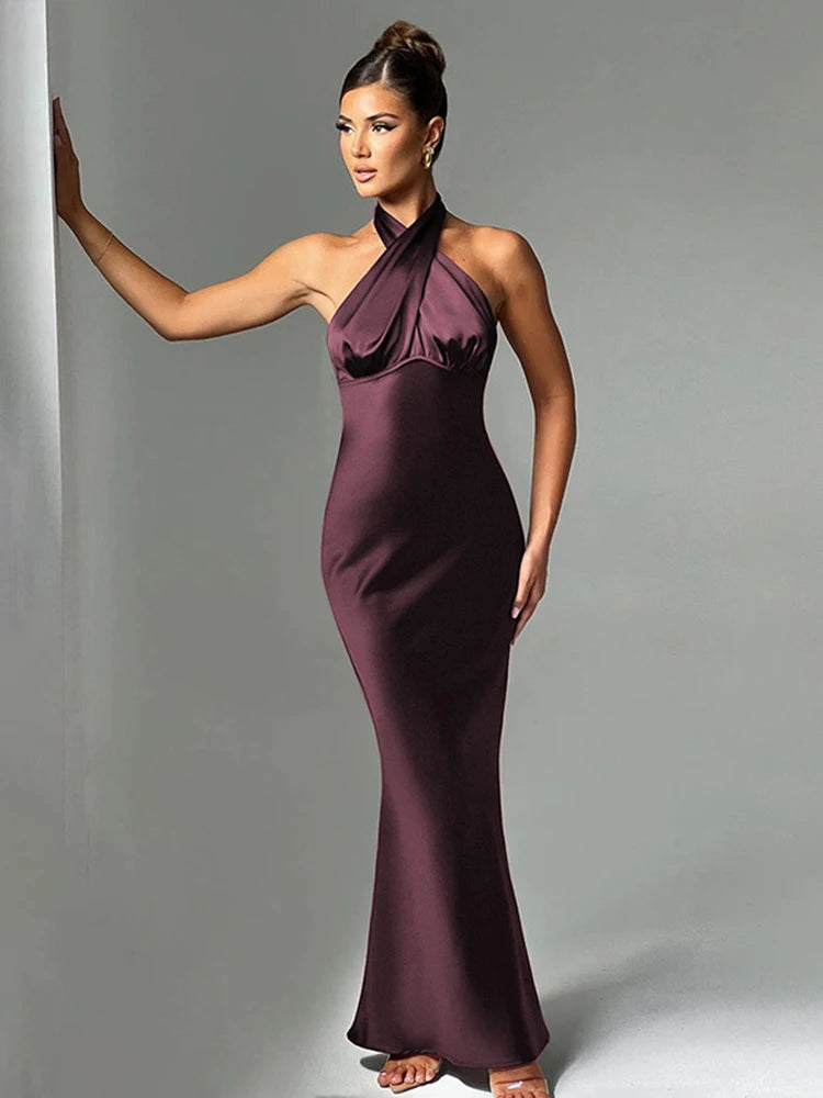 Elegant Halter Bodycon Maxi Dress – 2024 Spring/Summer Partywear