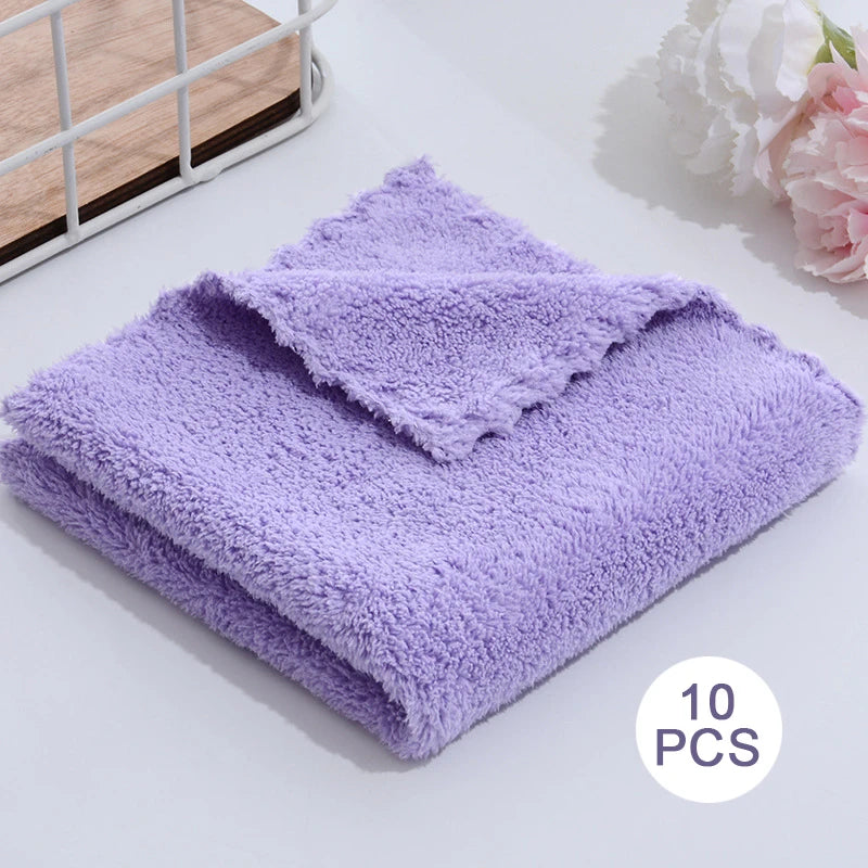 10PCS Coral Fleece Towels – Thickened Quick-Dry Microfiber Set