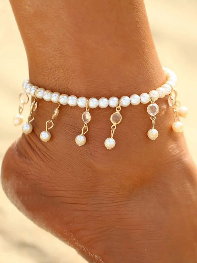 Exquisite Rhinestone Beach Anklet – Gold & Silver Foot Chain for Women