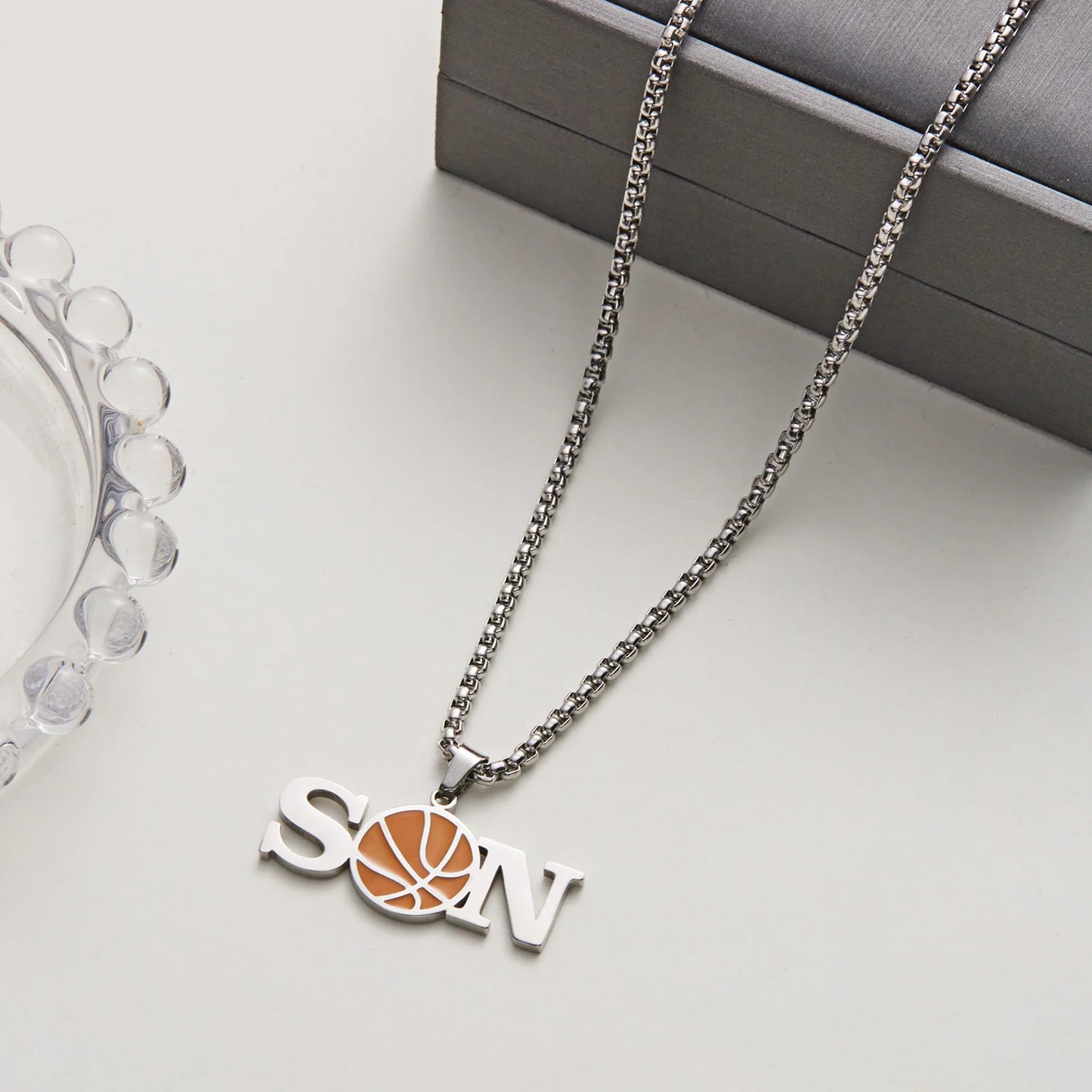Father’s Day Sports Pendant Necklace – Stainless Steel Basketball/Soccer Charm for Men