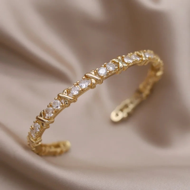 2024 French Design Two-Color Plated Zircon Letter X Bracelet – Elegant Women's Work Accessory