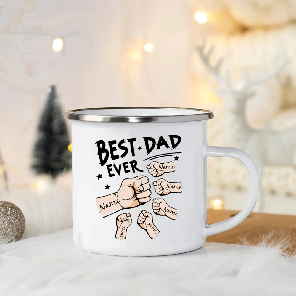 Father’s Day Fist Bump Enamel Mug – Personalized Gift for Dad & Grandpa