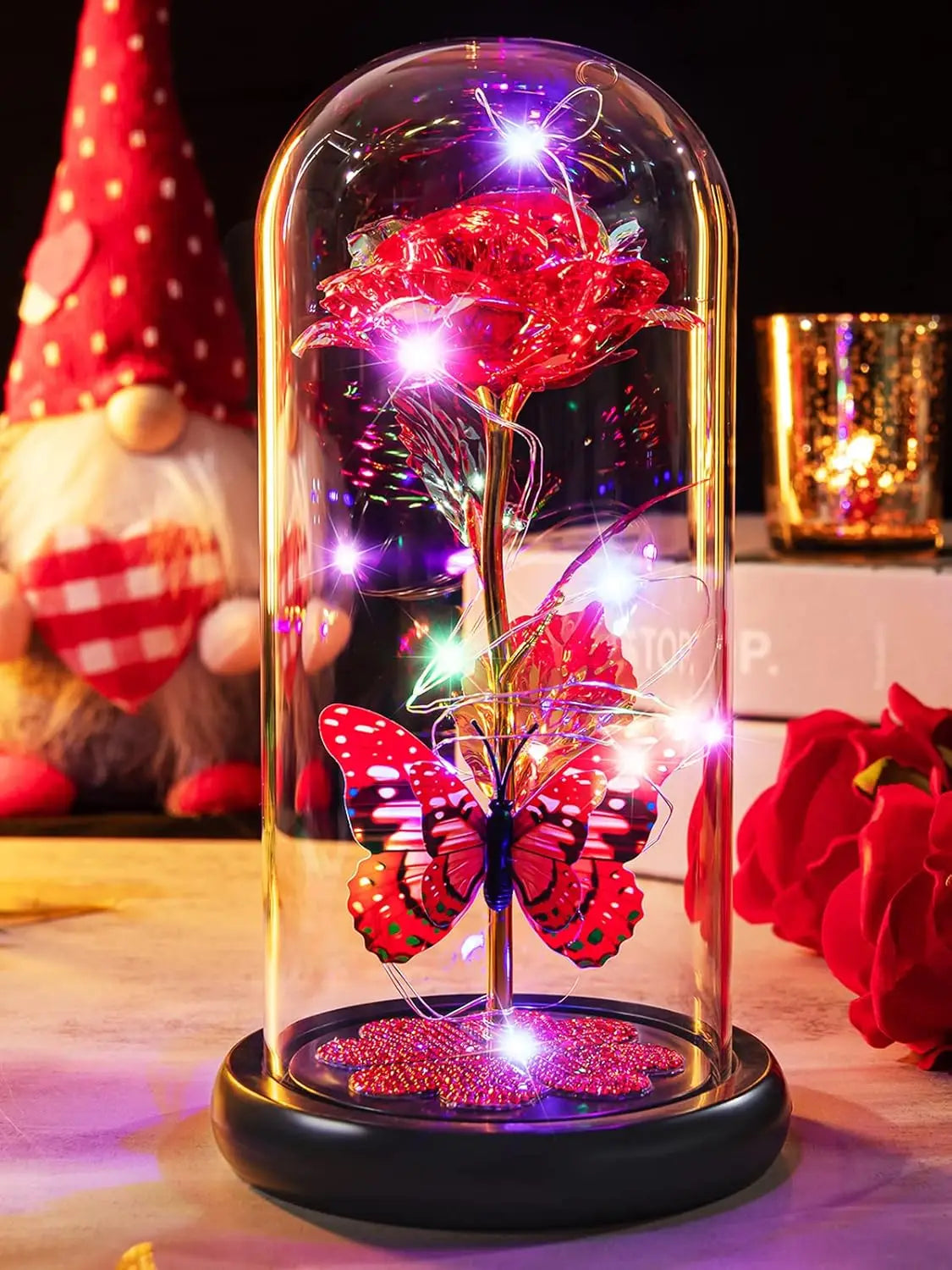 Galaxy Glass Rose with Butterfly – Eternal Light-Up Flower Gift for Mom on Mother’s Day