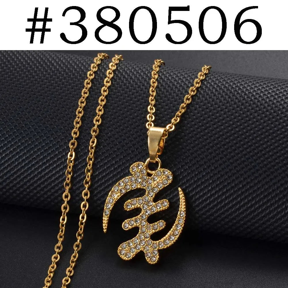 Anniyo Gye Dwennimmen Pendant – African Symbol Necklace with Rhinestones